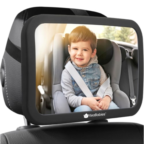 Safety Baby Car Seat Mirror - Wide Shatterproof Backseat Infant Car Mirror for Baby Rear Facing, Crystal Clear View, Travel Accessories, Easy Install & Adjustable for Removable Headrest (Matte Black)