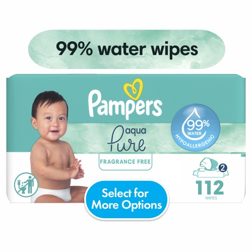 Pampers Aqua Pure Baby Wipes, 99% water, Unscented, 2-Pack 112 Wipes (Select for More Options)