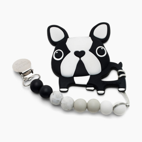 Loulou Lollipop Silicone Teether with Metal Clip - Black Boston Terrier (Black & Marble)