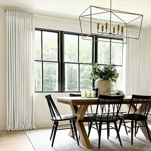 TWOPAGES Pinch Pleated Curtain 90 Inches Long Beige White Faux Linen Textured Curtain for Living Room, Lined Light Filtering Drape (1 Panel, 26W x 90L)