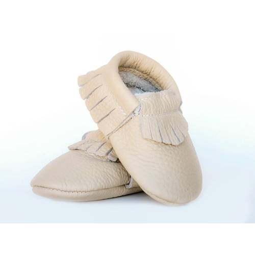 Beige - Organic Leather Baby Moccasins