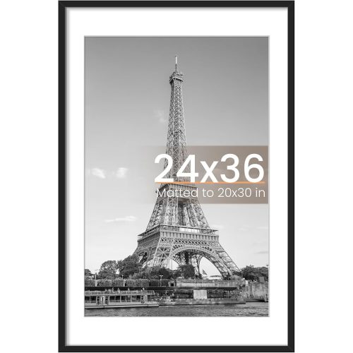 upsimples 24x36 Poster Frame, Display Pictures 20x30 with Mat or 24 x 36 Without, Wall Hanging Picture Frames, Black, 1 Pack