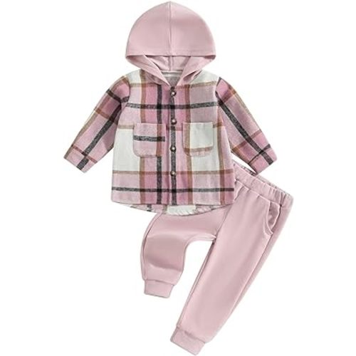 Douhoow Toddler Unisex Baby Clothes Boys Girls Flannel Shirt Tops Plaid Hoodie Sweatshirt + Sweatpants Fall Winter Outfits
