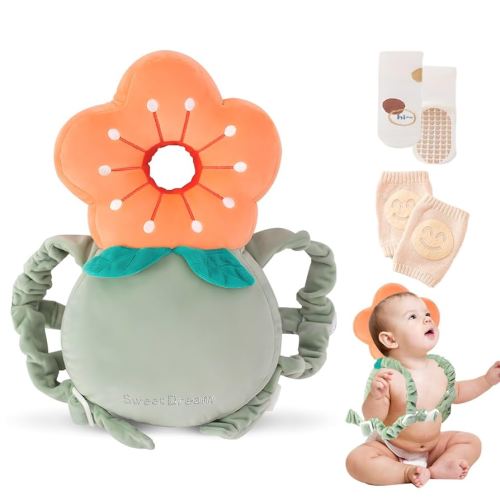 Baby Walker Head Protector Backpack Wear,Toddler Adjustable Baby Head Protection Backpack for Safety Baby Learning Walking Crawling (Flowers)