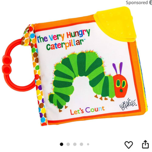 Let's Count Soft Book - World of Eric Carle the Very Hungry Caterpillar Baby on the Go Clip Teething Crinkle Soft Sensory Book for Babies, 5.25x5.25 Inch