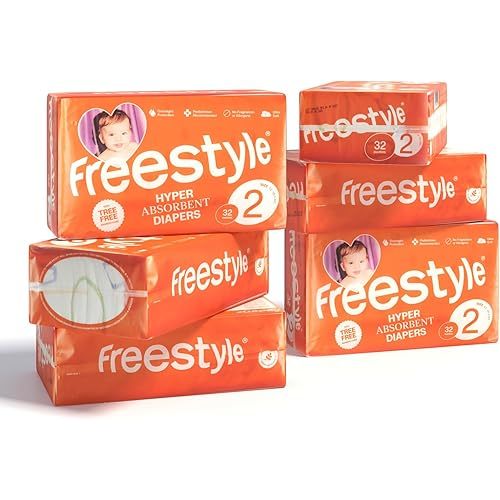 Freestyle Diapers – (Size 2) Hyper Absorbent & Non-Toxic – Disposable Diapers for Sensitive Skin – Ultra Soft Diapers (12-18 lbs) – 192 Count