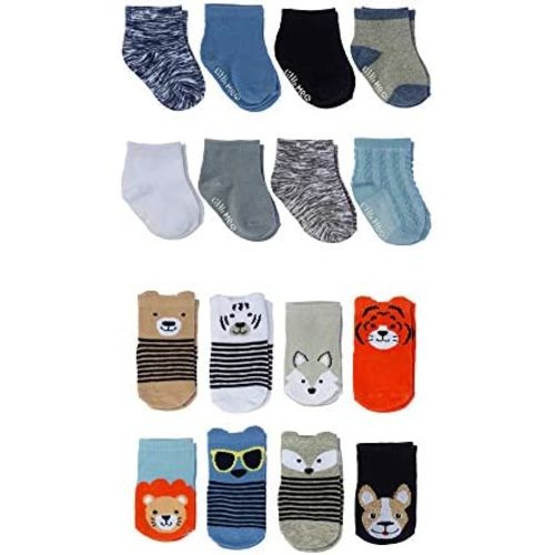 Little Me 16-Pack Newborn Baby & Infant Boys Socks- Solids, Space Dye & Cute Animals Assorted Pack- 0-12 Months
