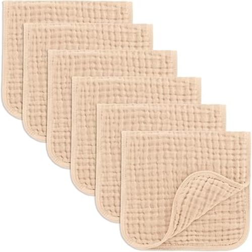 Comfy Cubs Muslin Burp Cloths 20" x 10", Pack of 6 - Large, 6-Layer, Ultra Absorbent 100% Cotton for Baby Drool and Messes - Soft, Safe & Gentle Baby Burp Cloths Set for Boys & Girls - Cream