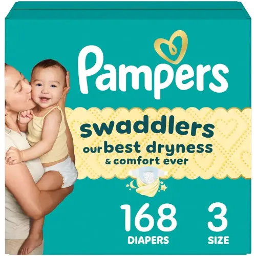 Pampers Swaddlers Diapers, Size 3 (13-26 lbs), 168 Count, Absorbent, Keeps Baby Dry and Comfortable, Skin Safe Disposable Baby Diaper (Packaging May Vary)