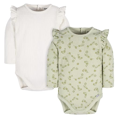 Gerber Baby Girls' Long Ruffle Sleeve Onesies (2 Pack)