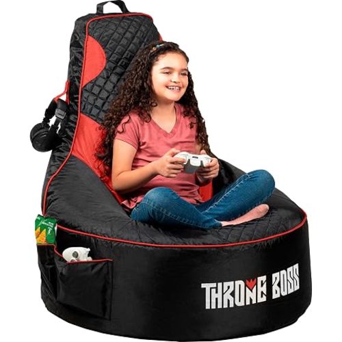 Gaming Bean Bag Chair Cover for Kids, High Back, Large Pockets, Red
