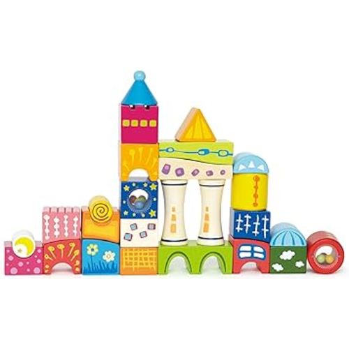 Fantasia Block Castle by Hape | Award Winning Wooden Castle Building Block Stacking Toy, Unique Shaped Building Block Set, Rainbow Stacking Toy with Patterns