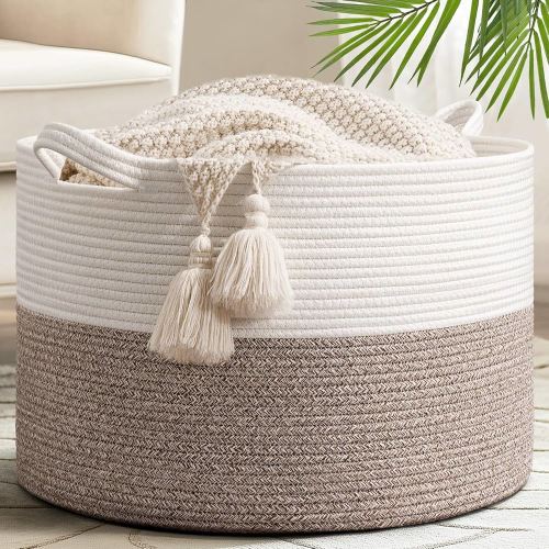 Goodpick Blanket Basket, Living Room Decor,19.7"x19.7"x12.6" Cotton Rope Basket for Decor, Dorm Room Essentials, Baby Toy Storage
