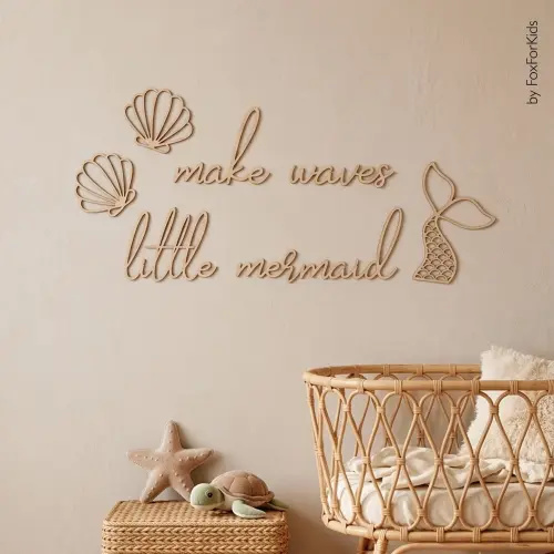 Make waves little mermaid, Wooden Seashell Wall Decor, Ocean Nursery Decor, Mermaid Room Decor