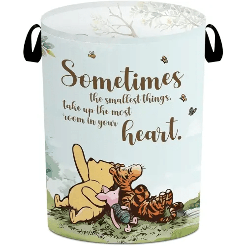 Classic Winnie Pooh Storage Basket, Winnie the Pooh Laundry Hamper, Winnie Nursery Baby Stuff, Pooh Oxford Cloth Hamper With Waterproof Pe Coating, for Boys and Girls Bathroom Bedroom 15.7×19.6 Inch