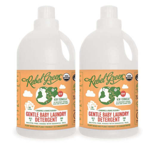 Rebel Green Organic Baby Laundry Detergent - Natural Laundry Soap - Liquid Laundry Detergent - Gentle Laundry Detergent - Chamomile & Orange Blossom Scent - (68 Load Bottles, 2 Pack)