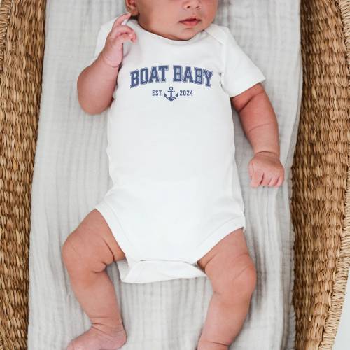 Baby Boat One Piece Custom Year, Blue Nautical Anchor Baby Outfit, Boat Baby Bodysuit, Boating Family, Baby Boat Gift, New Baby Boy Gift