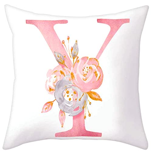 Eanpet Throw Pillow Covers Alphabet Decorative Pillow Cases ABC Letter Flowers Cushion Covers 18 x 18 Inch Square Pillow Protectors for Sofa Couch Bedroom Car Chair Home Decor (Y)