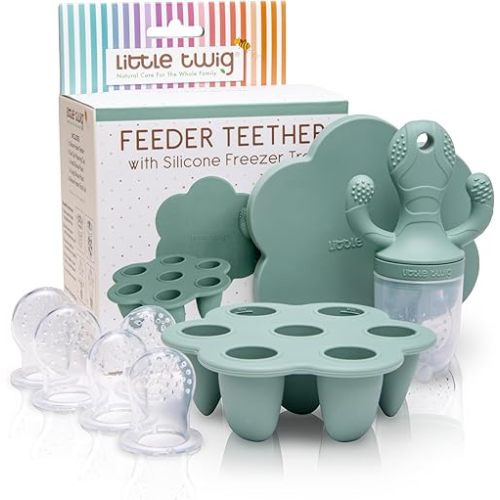 Little Twig Baby Fruit Feeder Pacifier Teether | Food Freezer Tray with Lid BPA Free Silicone Freezable Feeding Set for Breast Milk Ice Cubes, Food, Vegetable Purees