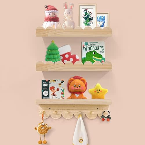 Floating Nursery Book Shelves for Wall (Wooden, 3 Pack)
