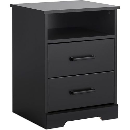 Prepac Rustic Ridge Farmhouse Nightstand Bedside Table, Black Nightstand for Bedroom, End Table with 2 Drawers and Open Shelf 16.25"D x 18.75"W x 24.5"H