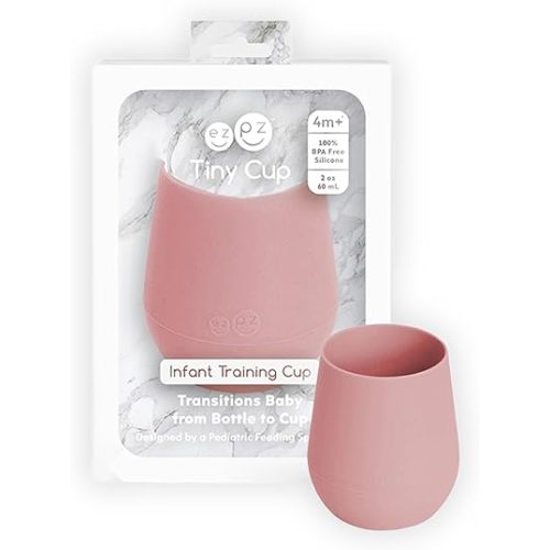 ezpz Tiny Cup (Blush) - 100% Silicone Training Cup for Infants - 4 months + - Designed by a Pediatric Feeding Specialist - Baby-led Weaning Essentials & Baby Gifts