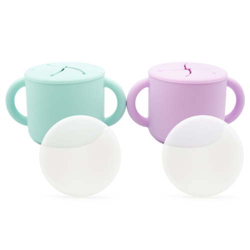 WeeSprout Snack Containers, Food Grade Silicone Cups, Spill-Proof Tops for Toddlers & Babies, 2 pack