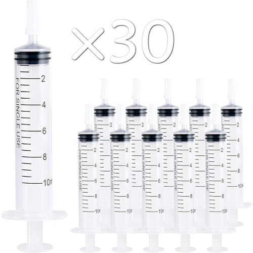 JOLLY PARTY 10ml Plastic Syringes, Small Syringe with Tip Cap, 30 Pack Oral Syringe for Scientific Labs, Feeding Pets, Measurement, Refilling, 10ml Measuring Tools for Liquid, No Needle