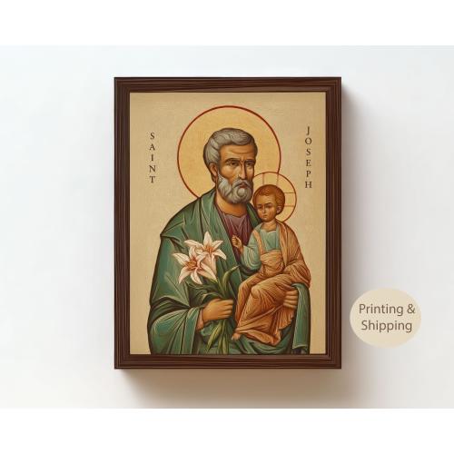 Saint Joseph, Foster Father, Christian Wall Art, Holy Family, Style Orthodox, Inspired by Byzantine, religious decor, Religious Gift