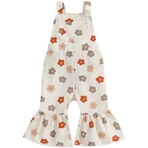 Lefyira Baby Girl Bell Bottom Romper Floral Flare Jeans Jumpsuit Toddler Denim Overalls Suspender Pants Fall Winter Clothes
