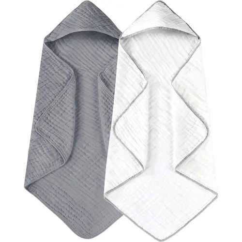 Yoofoss Hooded Baby Towels for Newborn 2 Pack 100% Muslin Cotton Baby Bath Towel with Hood for Babies, Infant, Toddler and Kids, Large 32x32Inch, Soft and Absorbent Newborn Essential