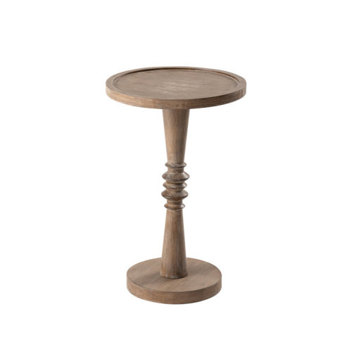 STKT Pedestal Small Drinking Table, Farmhouse Tray Top End Table, Distressed Natural Wood Color