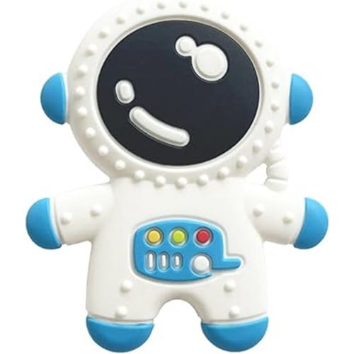Baby Teething Spaceman Toy for 3+ Months Infants Sucking, Food Grade Silicon Astronaut Styling Teether, BPA Free (Blue)