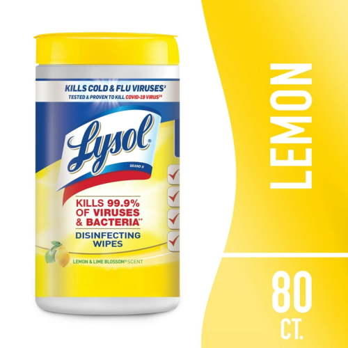 Lysol Disinfecting Wipes: Multi-Surface Antibacterial Cleaning, Lemon Lime Blossom, CLEANSING, 80 Count