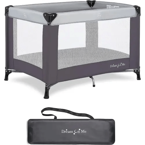 Dream On Me Nest Portable Playard in Grey with Carrybag an Shoulder Strap, Lightweight, Packable and Easy Setup Baby Playard, Breathable Mesh Sides and Soft Fabric - Comes with a Removable Padded Mat