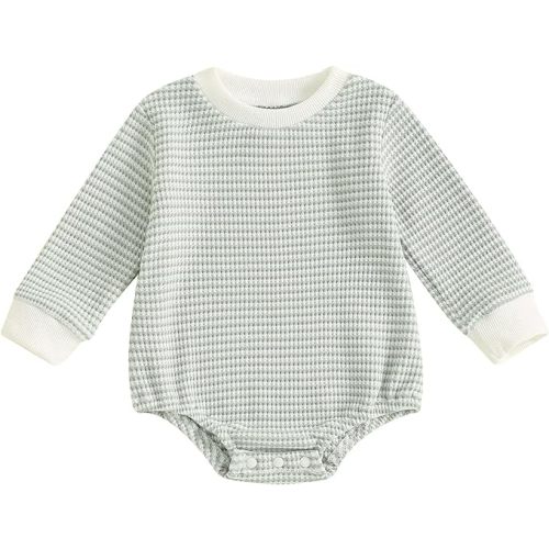 VISGOGO Unisex Baby Boy Girl Romper Waffle Newborn Infant Onesie Clothes Long Sleeve Bubble Oversized Romper Bodysuit Top