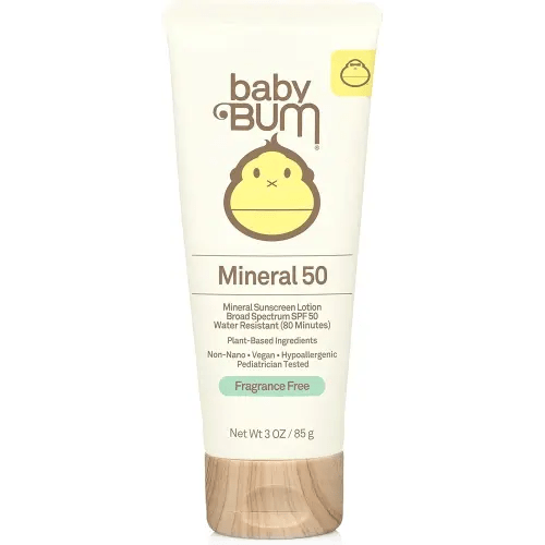Sun Bum Baby Bum SPF 50 Sunscreen Lotion with Mineral UVA/UVB Face and Body Protection for Sensitive Skin - Fragrance Free - Travel Size - 3 FL OZ