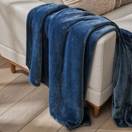 Better Homes & Gardens Solid Velvet Plush Soft Fleece Throw Blanket, Oversized, Washed Indigo