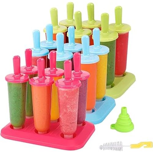 BAKHUK Popsicle Molds 3 Sets Ice Pop Molds Ice Pop Maker with Funnel and Brush, 3 Colors, Reusable Easy Release Ice Pop Maker, Popsicle Mould Frozen Ice Popsicle Maker