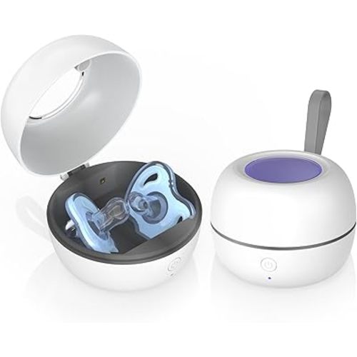Upgraded Portable Pacifier Sanitizer, UV Light Sanitizer Box, 99.99% Cleaned in 3 Minutes, 90 Disinfection Cycles, USB Rechargeable, Baby Pacifier Sanitizer On The Go (Large White)