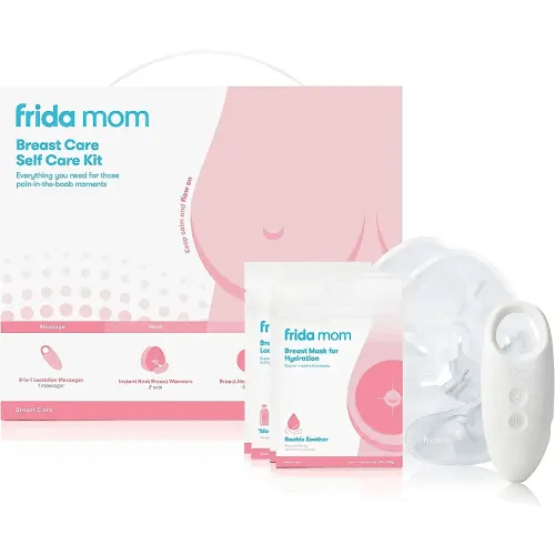 Frida Mom Breast Care Self Care Kit - 2-in-1 Lactation Massager, Instant Heat Breast Warmers, Breast Mask for Hydration, Breast Mask for Lactation - 9 Piece Set