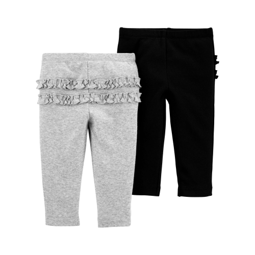 Baby 2-Pack Ruffle-Detail Cotton Pants - Grey/Black | Carter's