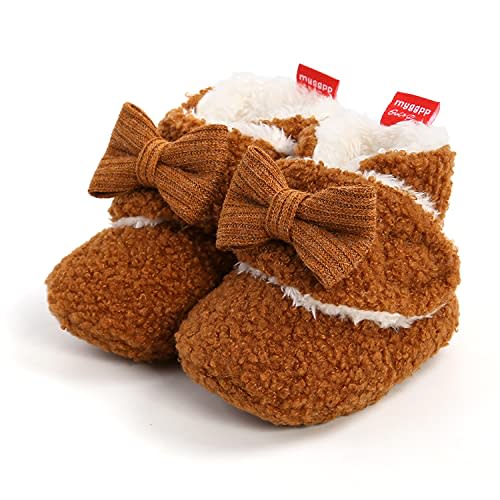 Timatego Newborn Baby Boys Girls Cozy Fleece Booties with Grippers Stay On Slipper Socks Infant Toddler Crib Winter Shoes for Boys Girls