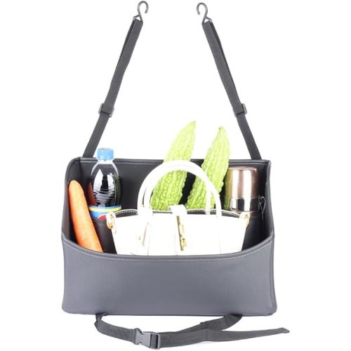 Car Handbag Purse Holder Between Seats Leather Car Front Seat Storage Bag Large Capacity Car Organizers for Book Document Phone Bottle Tissue Toy (Black Style-1)