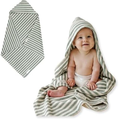 snuggle me Organic Hooded Towel, Newborn Bath Essentials Organic Towelling Cotton, 80cmx80cm, Extra Absorbent & Soft & Machine Washable Newborn Must Have Essentials (Slate)