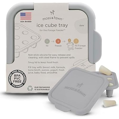 Moss and Fawn Ice Cube Tray - Forage Feeder Freezer & Teething Popsicle Mold for Breast Milk, Formula, Bone Broth, Purees, & Baby Food - BPA, Lead, & PVC-Free - Dew