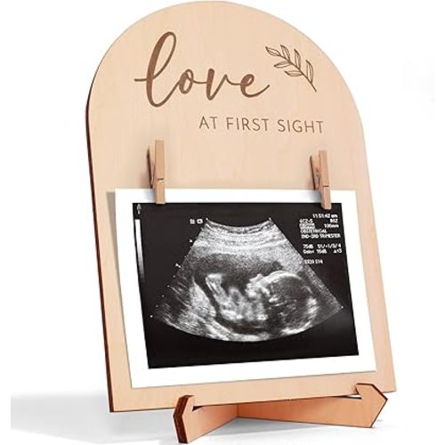 Cute Wooden Ultrasound Picture Frame - Beautiful Double Sided Sign For The Announcement of Your Pregnancy Or Baby's Birth - Nursery Decor Sonogram Photo Frame & Pregnancy Gift For First Time Moms