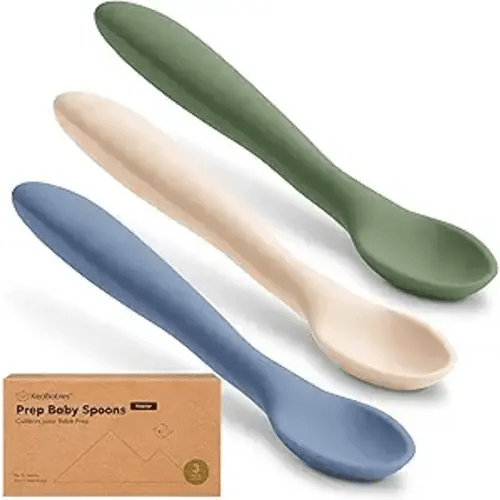 KeaBabies Silicone Baby Spoons, Self Feeding 6-12 months - 3-Pack Baby Weaning Eating Utensils, Toddler First Food Training Spoon, Infant, Kids Feeding Supplies Essential Set, Dishwasher-safe (Slate)
