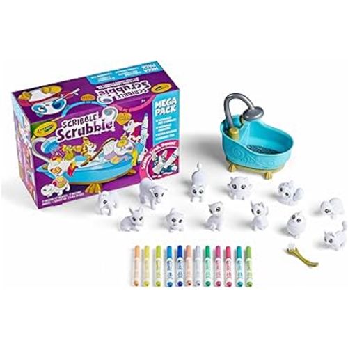 Crayola Scribble Scrubbie Pets Mega Set (25+ pcs), Reusable Pet Care Toy, Toys for Girls & Boys, Gift for Kids, Ages 3, 4, 5