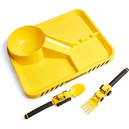 Dinneractive Dining Set for Kids - 3 Piece Construction Themed Toddler Utensils & Toddler Plates - Toddler Forks and Spoons - Kid Plate set